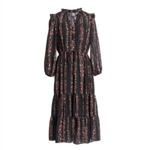 Julia Jordan Long Sleeve Ruffle
Drawstring Floral  Midi Dress Size 10